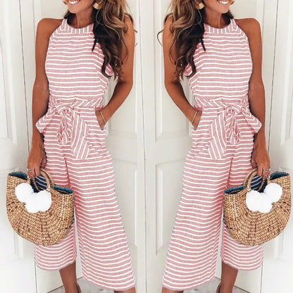 Alba | Gestreifter Jumpsuit mit Gürtel