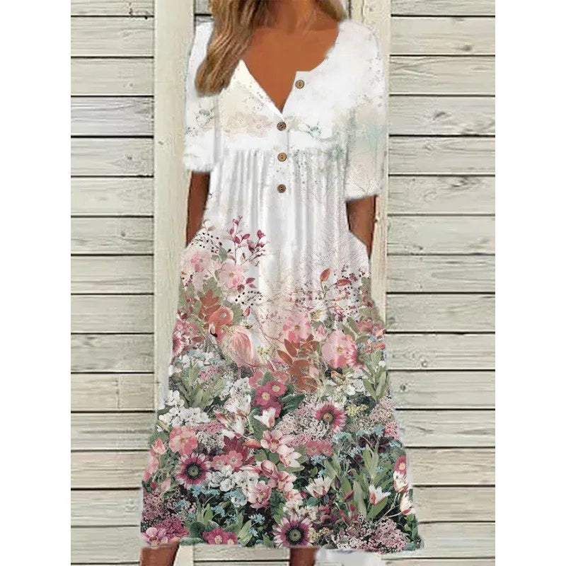 Flora | Maxikleid mit Blumenmuster und Knopfleiste