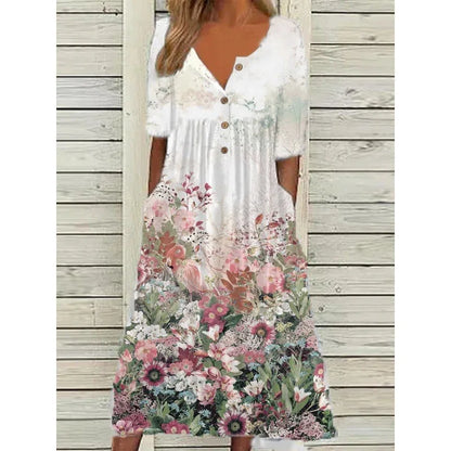Flora | Maxikleid mit Blumenmuster und Knopfleiste