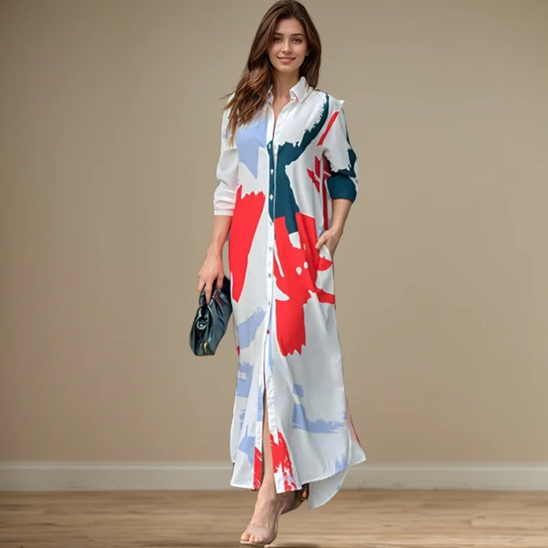 Aria | Print-Hemdblusenkleid mit Seitenschlitz