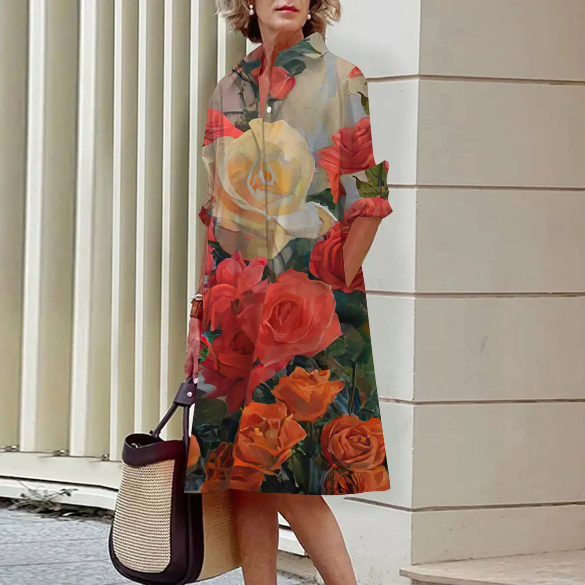 Coral | Print-Hemdkleid mit Langarm