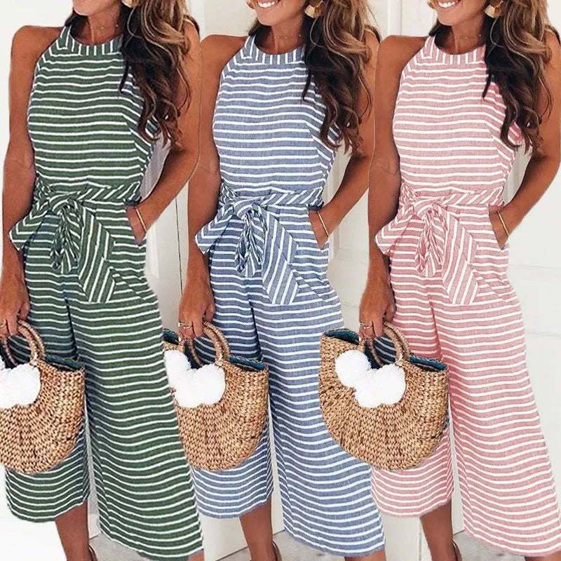Alba | Gestreifter Jumpsuit mit Gürtel