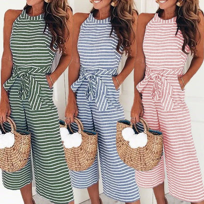 Alba | Gestreifter Jumpsuit mit Gürtel