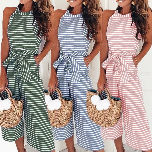 Alba | Gestreifter Jumpsuit mit Gürtel