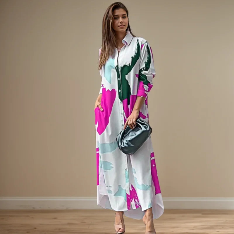 Aria | Print-Hemdblusenkleid mit Seitenschlitz