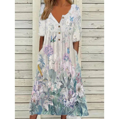 Flora | Maxikleid mit Blumenmuster und Knopfleiste
