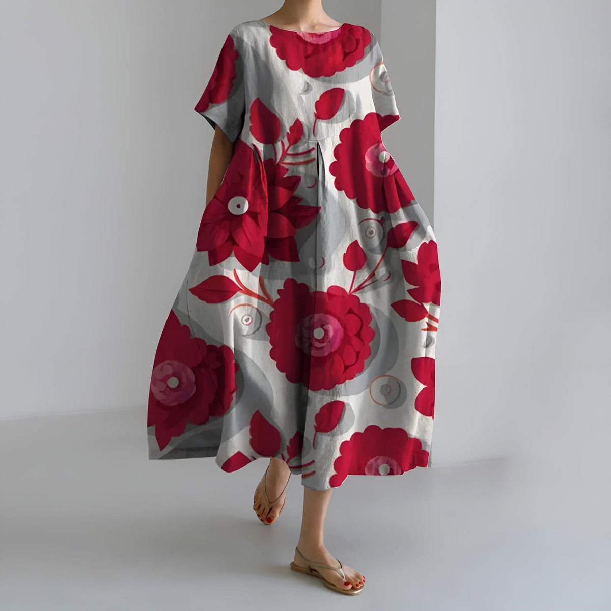 MEERI | ARTISTIC MAXI DRESS WITH VINTAGE FLORAL PATTERN AND EFFORTLESS ELEGANCE