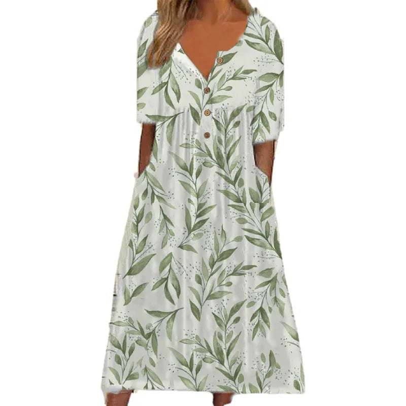 Flora | Maxikleid mit Blumenmuster und Knopfleiste