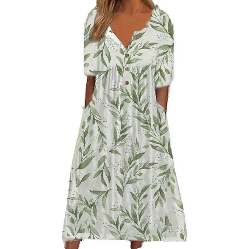 Flora | Maxikleid mit Blumenmuster und Knopfleiste