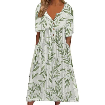 Flora | Maxikleid mit Blumenmuster und Knopfleiste