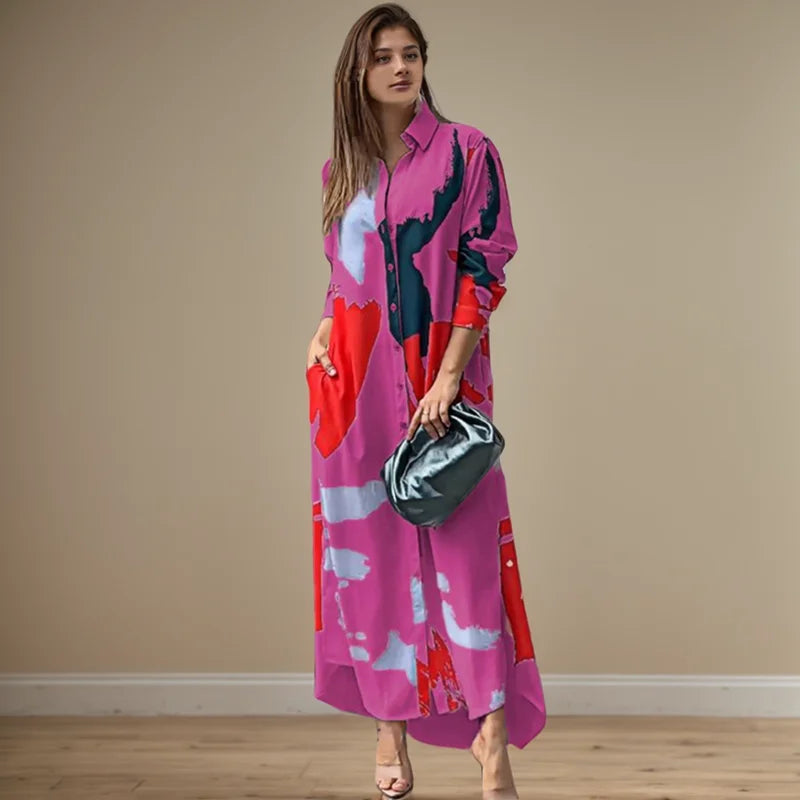 Aria | Print-Hemdblusenkleid mit Seitenschlitz