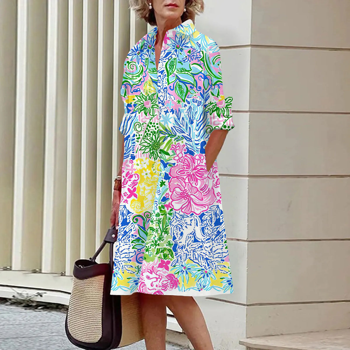 Coral | Print-Hemdkleid mit Langarm