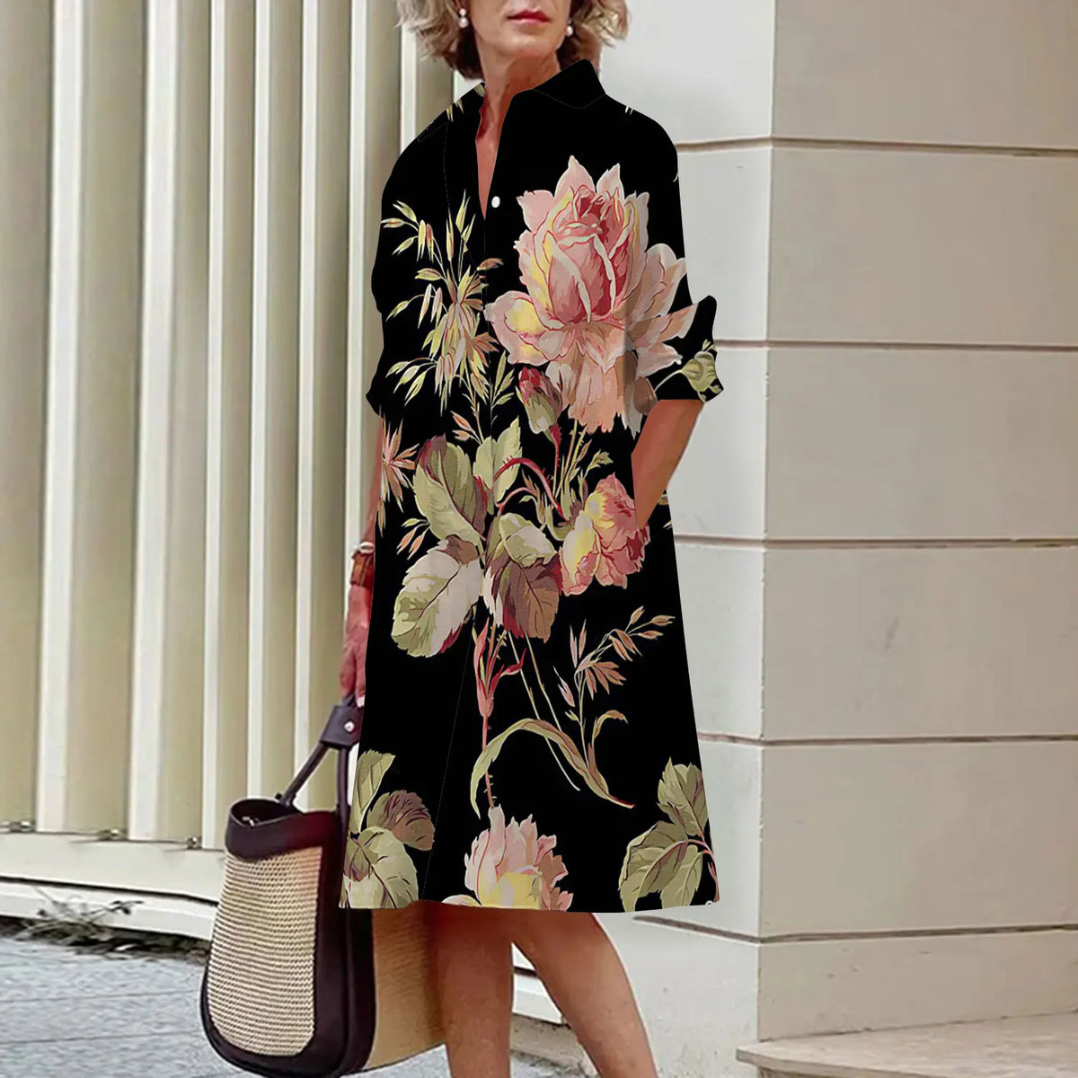 Coral | Print-Hemdkleid mit Langarm