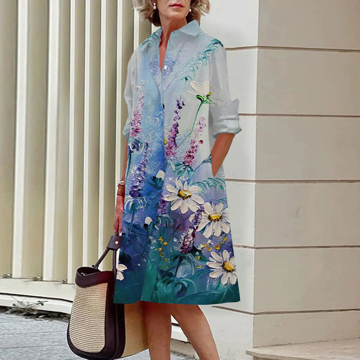 Coral | Print-Hemdkleid mit Langarm