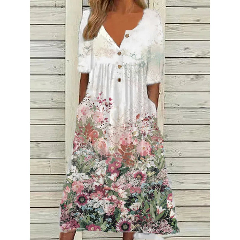 Flora | Maxikleid mit Blumenmuster und Knopfleiste