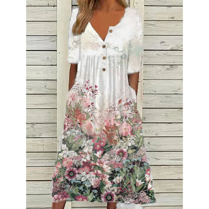 Flora | Maxikleid mit Blumenmuster und Knopfleiste