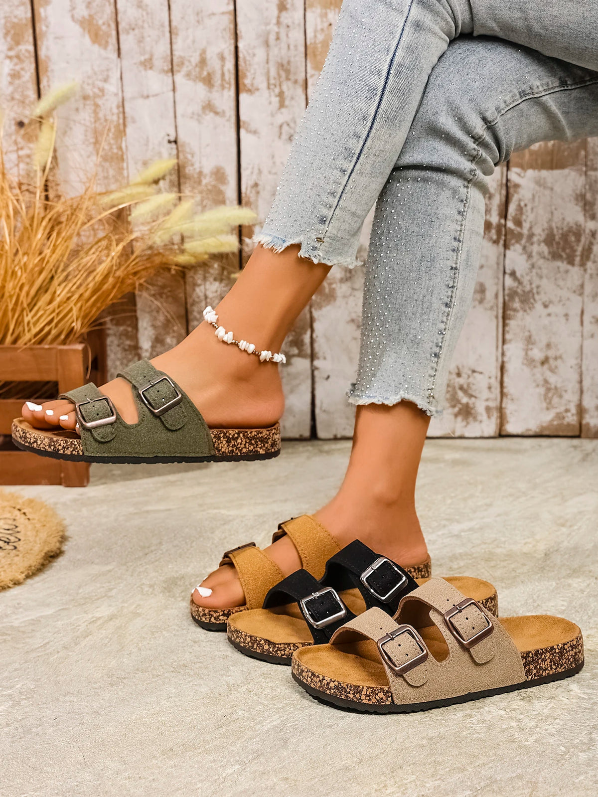 Clara | Pantoletten mit Kork-Optik