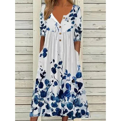 Flora | Maxikleid mit Blumenmuster und Knopfleiste