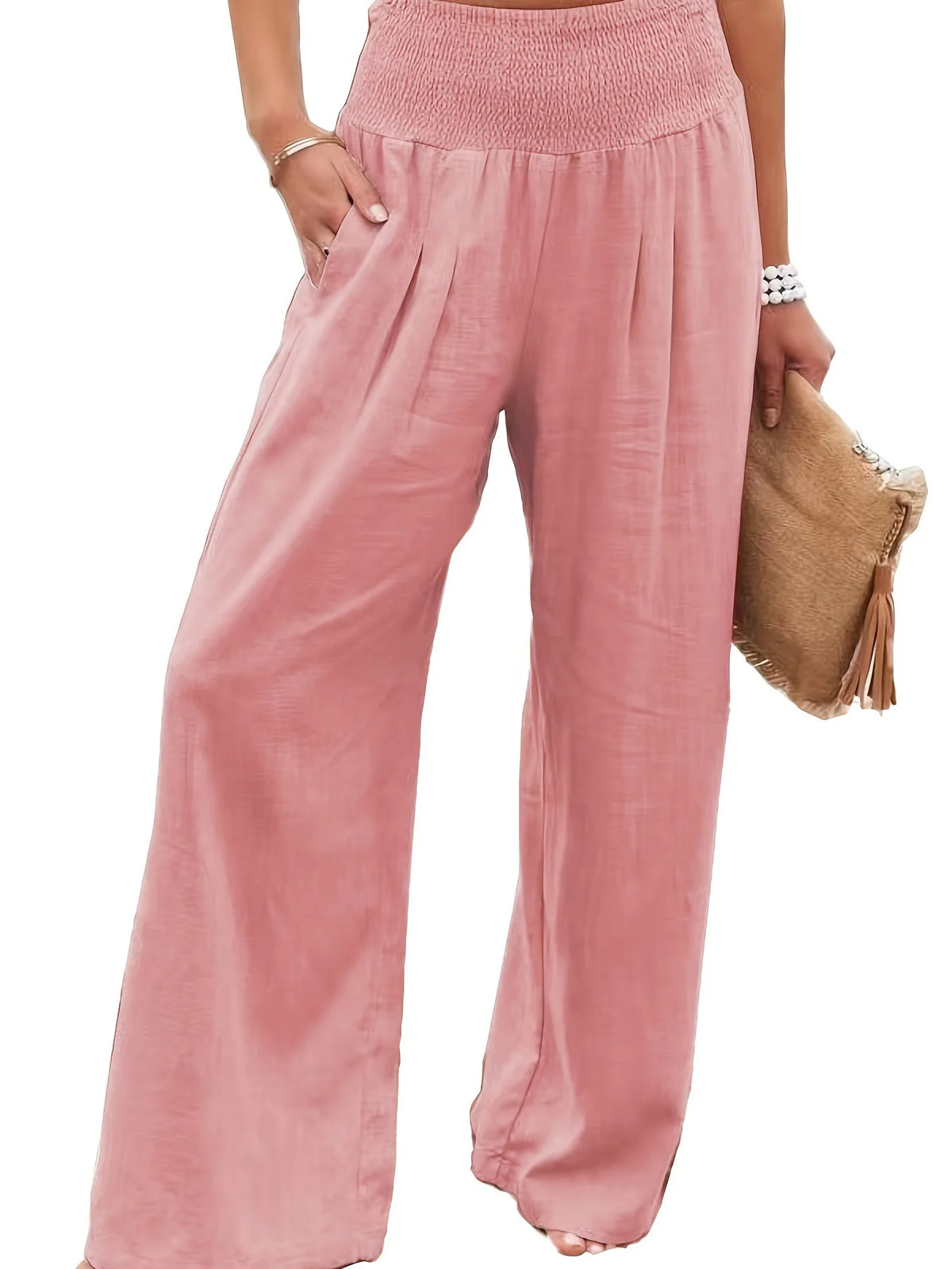 Rosa | Wide-Leg-Strandhose mit Kordelzug