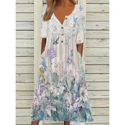 Flora | Maxikleid mit Blumenmuster und Knopfleiste