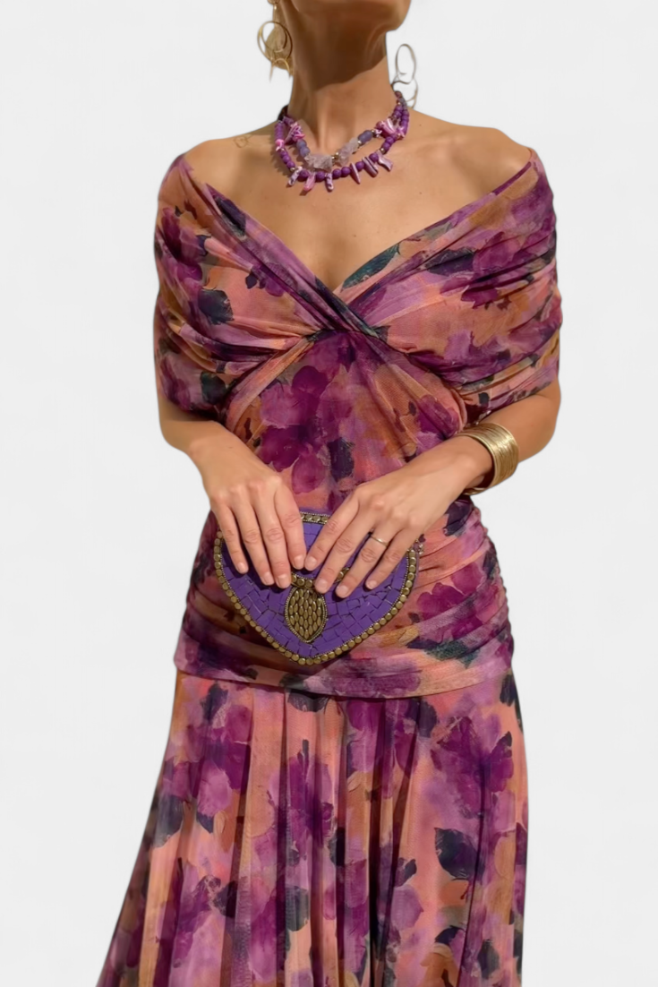 PENELOPE | LONG FLORAL V-NECK DRESS