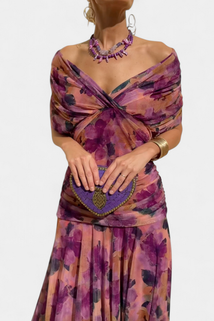 PENELOPE | LONG FLORAL V-NECK DRESS