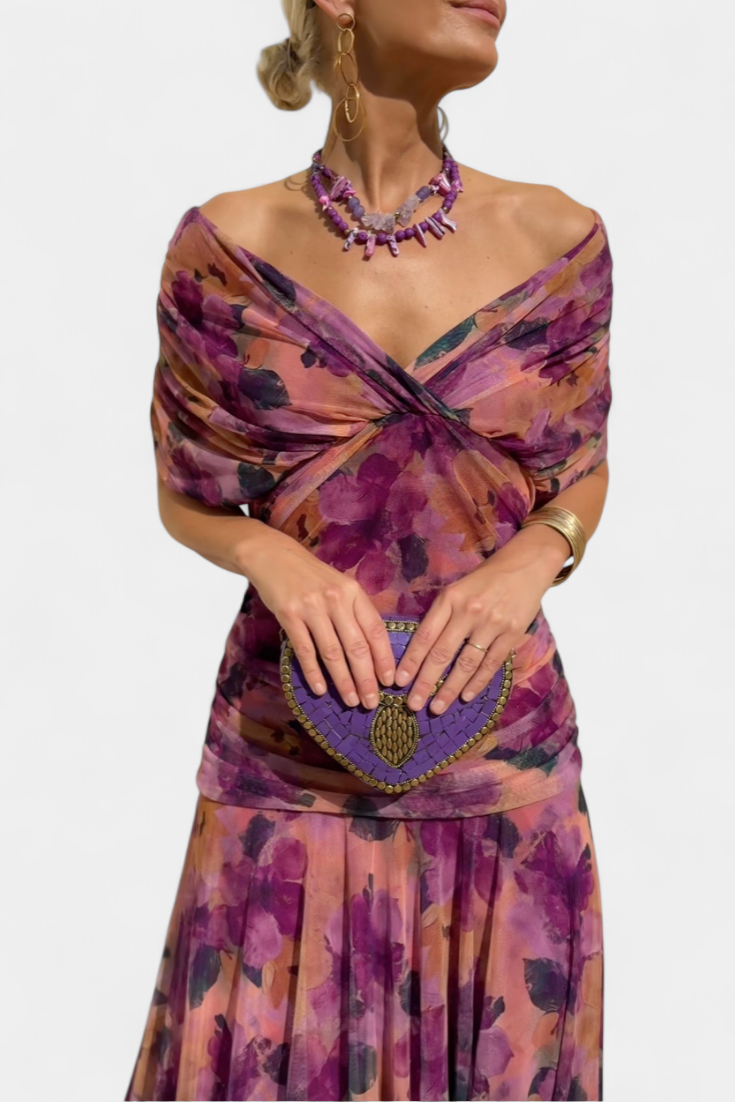 PENELOPE | LONG FLORAL V-NECK DRESS