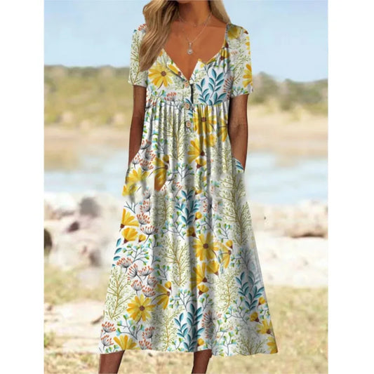 Flora | Blumen-Maxikleid mit Knopfleiste