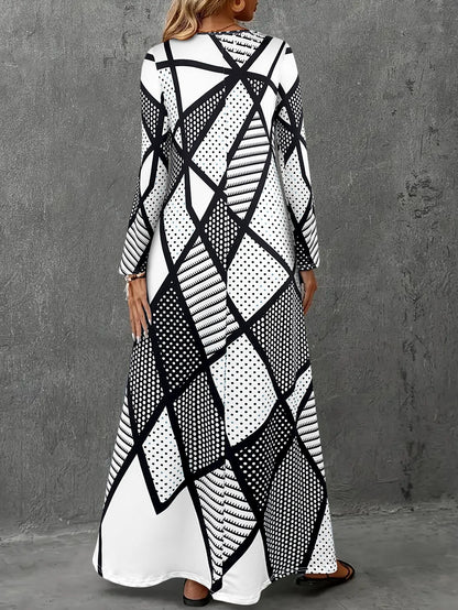 Onda | Grafisches Maxikleid mit V-Ausschnitt