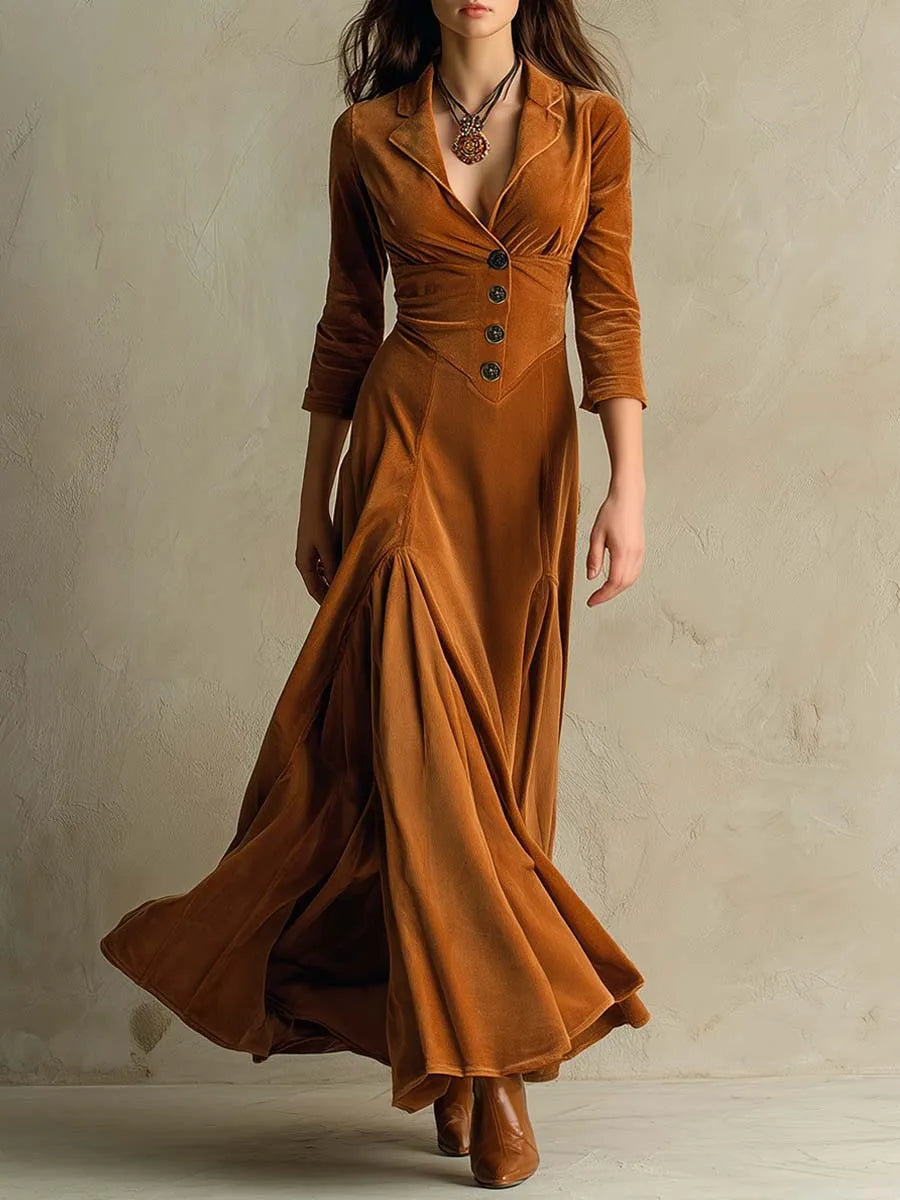 Vera | Samt-Maxikleid mit Blazerkragen