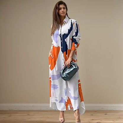 Aria | Print-Hemdblusenkleid mit Seitenschlitz