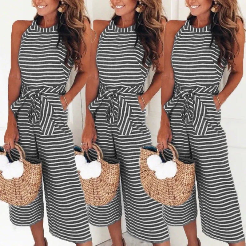 Alba | Gestreifter Jumpsuit mit Gürtel