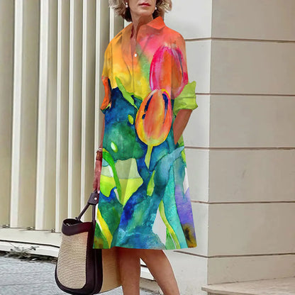 Coral | Print-Hemdkleid mit Langarm