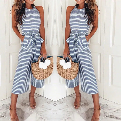 Alba | Gestreifter Jumpsuit mit Gürtel