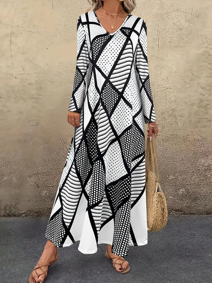 Onda | Grafisches Maxikleid mit V-Ausschnitt