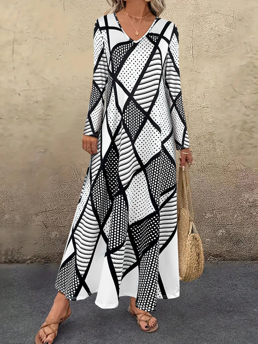 Onda | Grafisches Maxikleid mit V-Ausschnitt