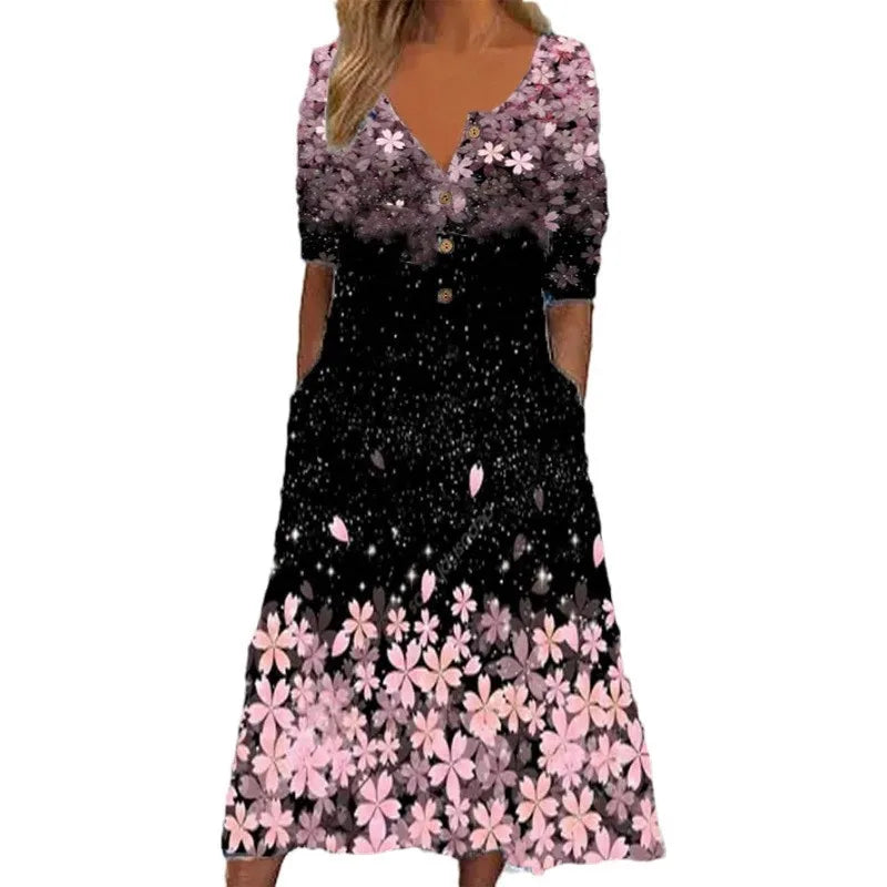 Flora | Maxikleid mit Blumenmuster und Knopfleiste