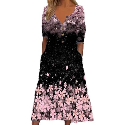 Flora | Maxikleid mit Blumenmuster und Knopfleiste