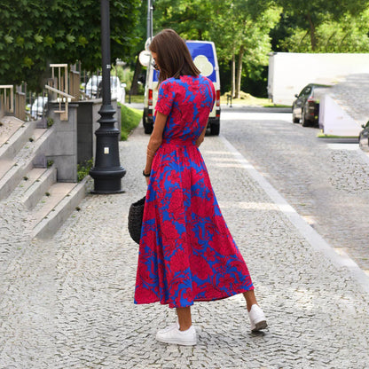 DEBORAH | SHORT-SLEEVE FLORAL WRAP MIDI DRESS