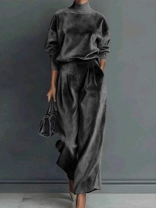 AVA | DARK GREY VELVET TURTLENECK SUIT