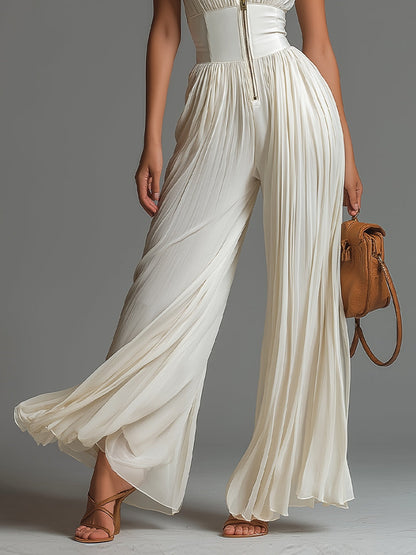 CLAIRE | WHITE PLEATED CHIFFON JUMPSUIT