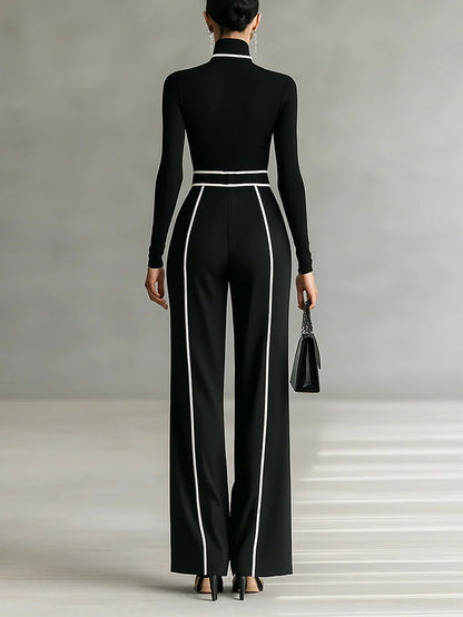 SOPHIE | WHITE TRIM HIGH NECK TOP AND WIDE LEG PANTS SET
