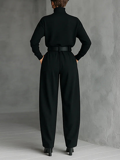 ISLA | ALL BLACK TURTLENECK TOP AND STRAIGHT LEG PANTS SET