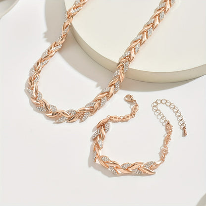 SERENA | CRYSTAL LEAF CHAIN NECKLACE & BRACELET SET