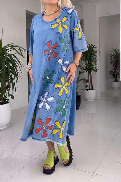 SYLVIE | DENIM FLORAL MAXI DRESS