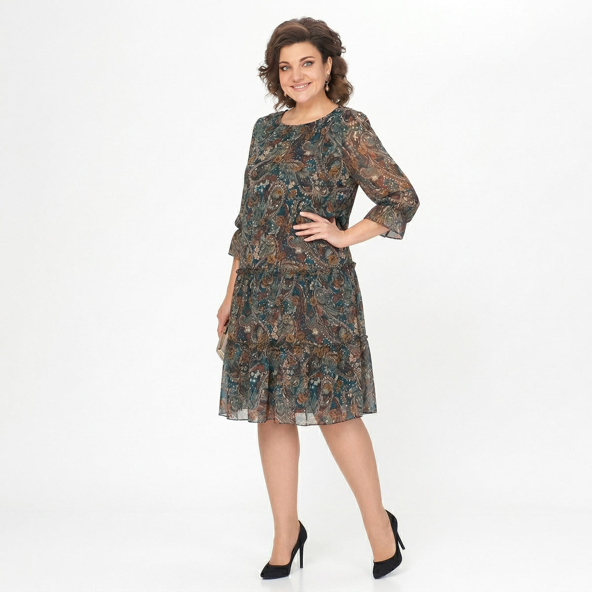 NOREEN | PAISLEY PRINT CHIFFON MIDI DRESS WITH TUMMY COVERAGE