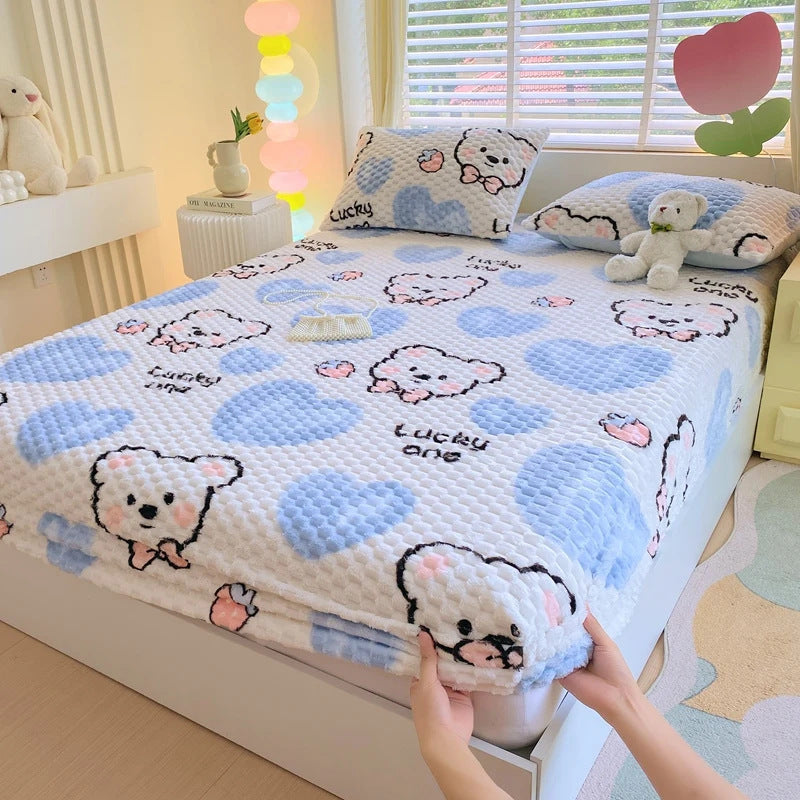 LUCKYBEAR | CUTE BLUE PLUSH BEDDING SET