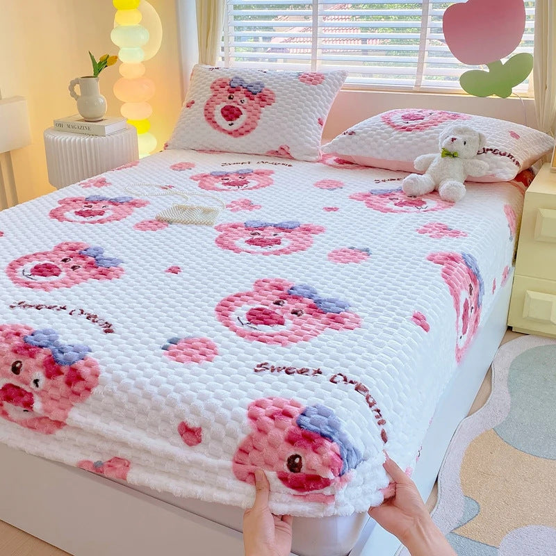 BERRYBEAR | CUTE PINK CHARACTER PLUSH BEDDING SET