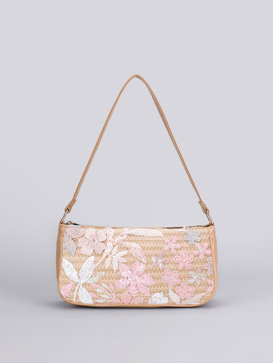 PETALBLUSH | PINK FLORAL SEQUIN SHOULDER BAG
