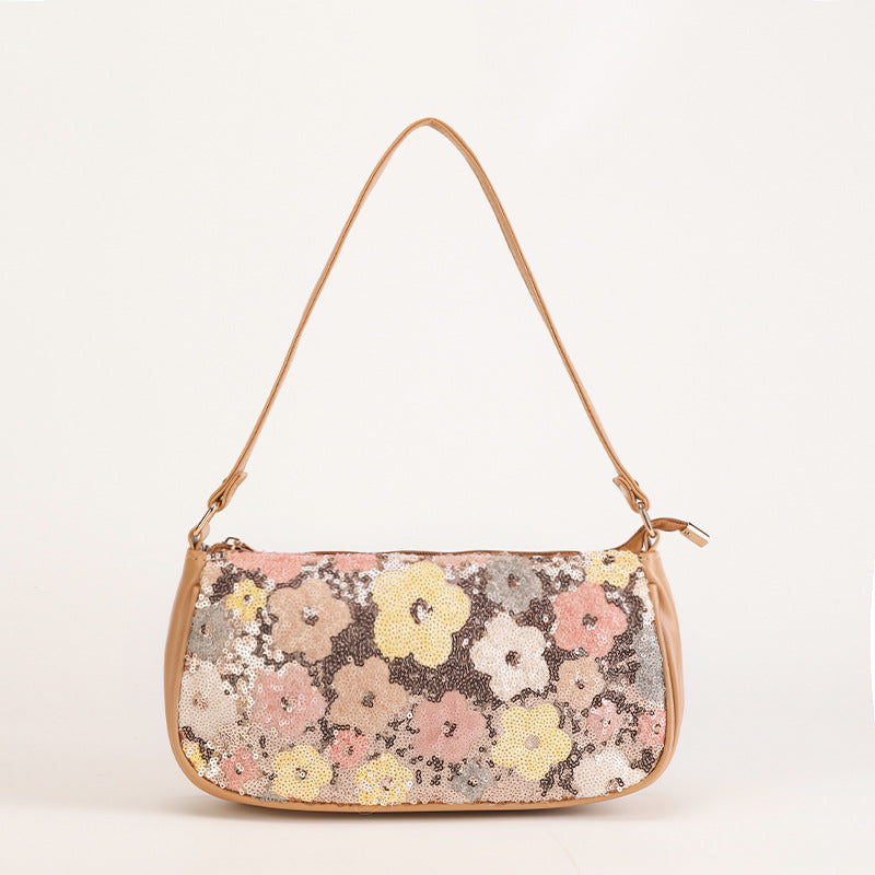 SUNLITBLOOM | PASTEL FLORAL SEQUIN SHOULDER BAG